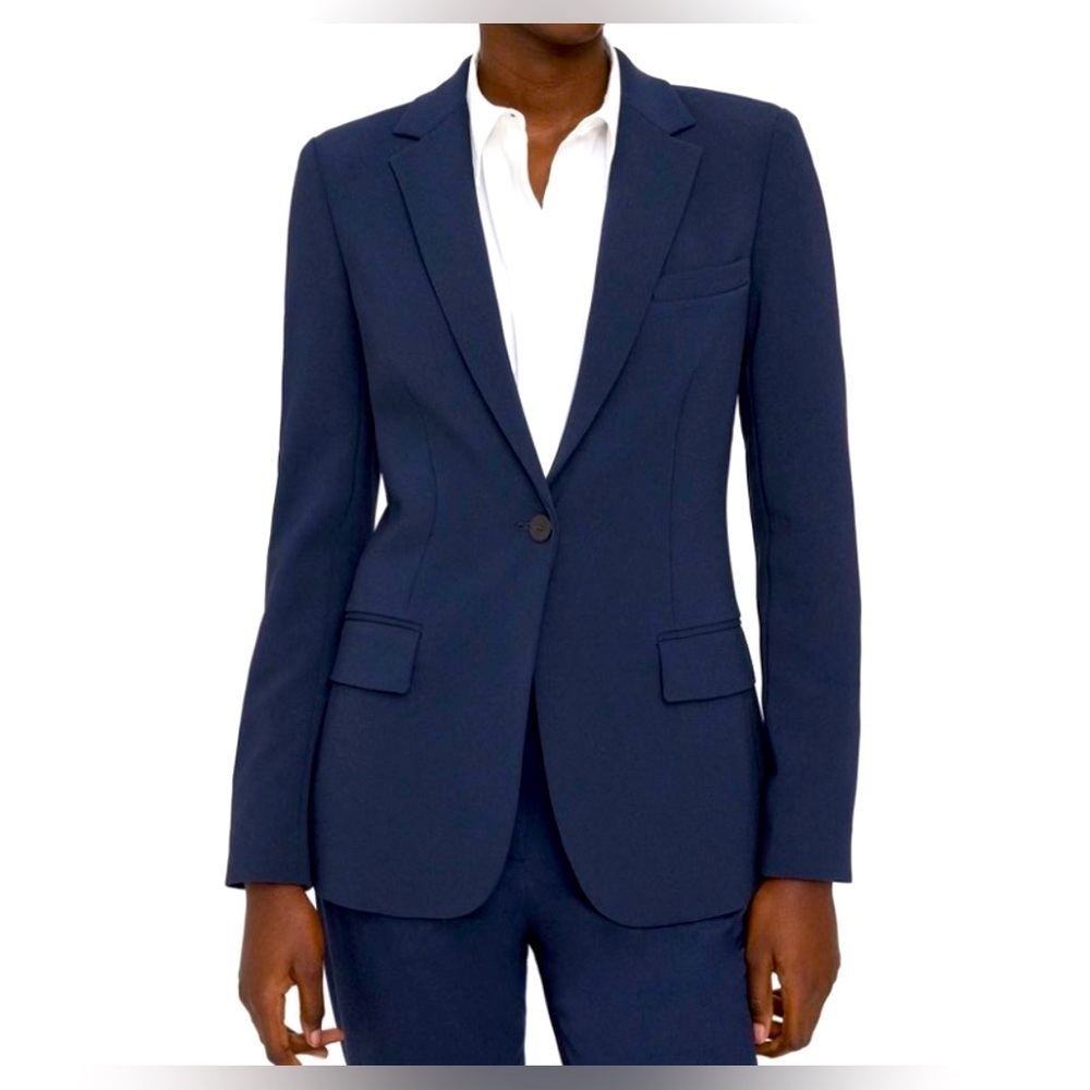 Theory Size 6 Sevona Stretch Wool Slim Fit Blazer Single Button Navy Blue